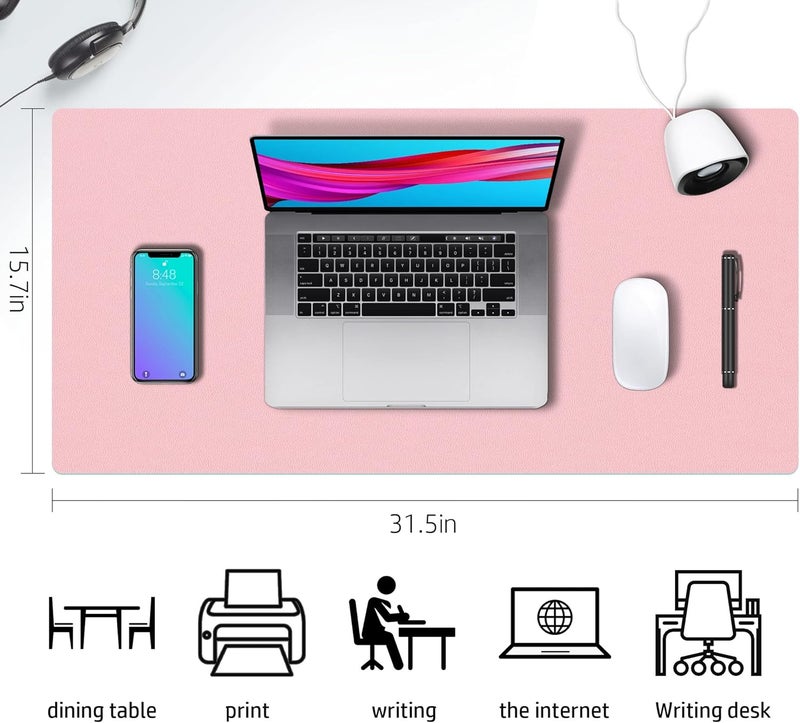 Aothia Desk Mat Large Protector Pad - Multifunctional Dual-Sided Office Desk Pad,Smooth Surface Soft Mouse Pad, Waterproof Desk Mat for Desktop, Pu Leather Desk Cover for Office/Home(Pink, 31.5" x 15.7") - Image 3